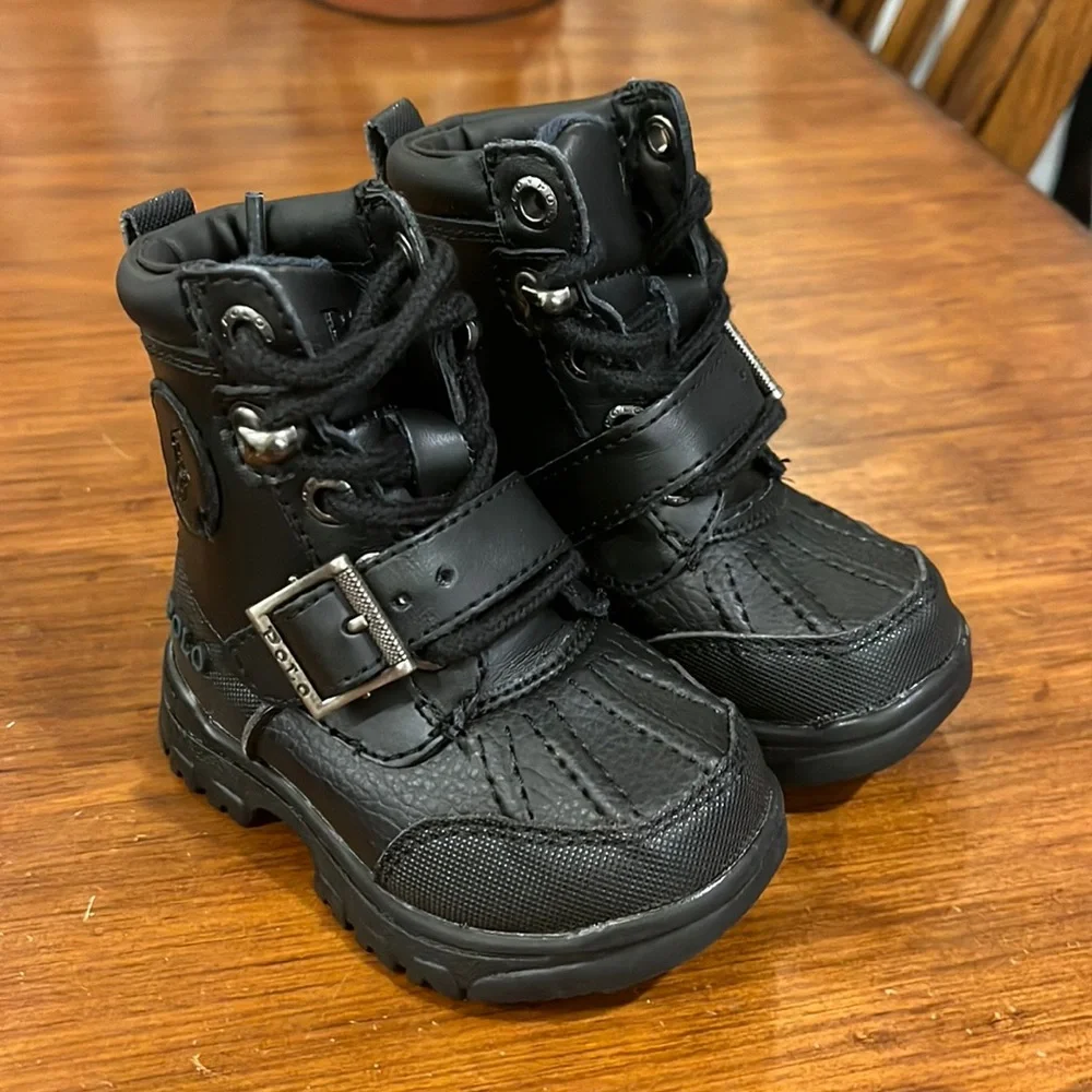 Polo Ralph Lauren Colbey Boots Black new Preschool Toddlers Boys Girls Size 4